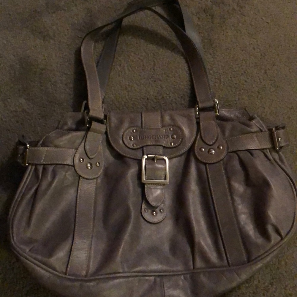 Gray longchamp purse